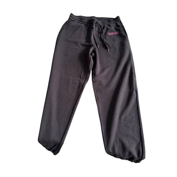 Versace 1014488 Women's Black Sweatpants Glitter Logo, Sz 44, Lg